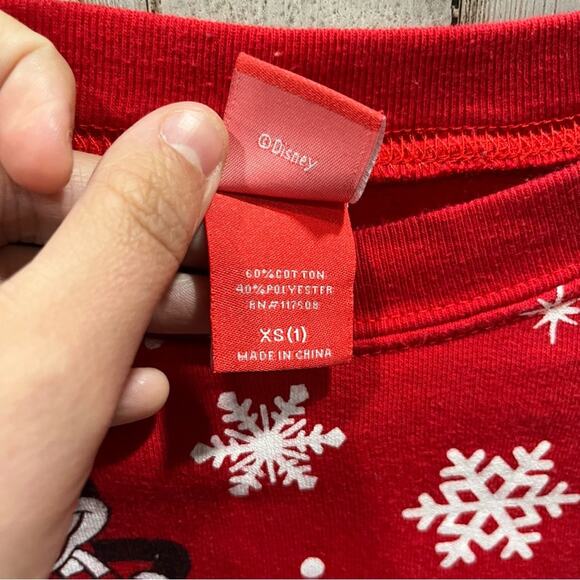 Disney Mickey Mouse Santa Red Christmas Crewneck Sweatshirt Holiday Snowflake - Picture 3 of 5
